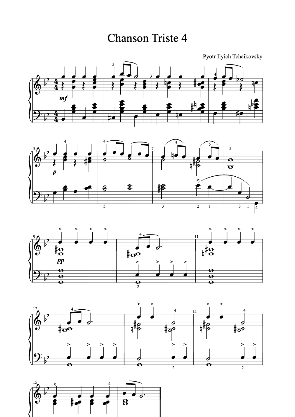 Sheet music preview for Chanson Triste