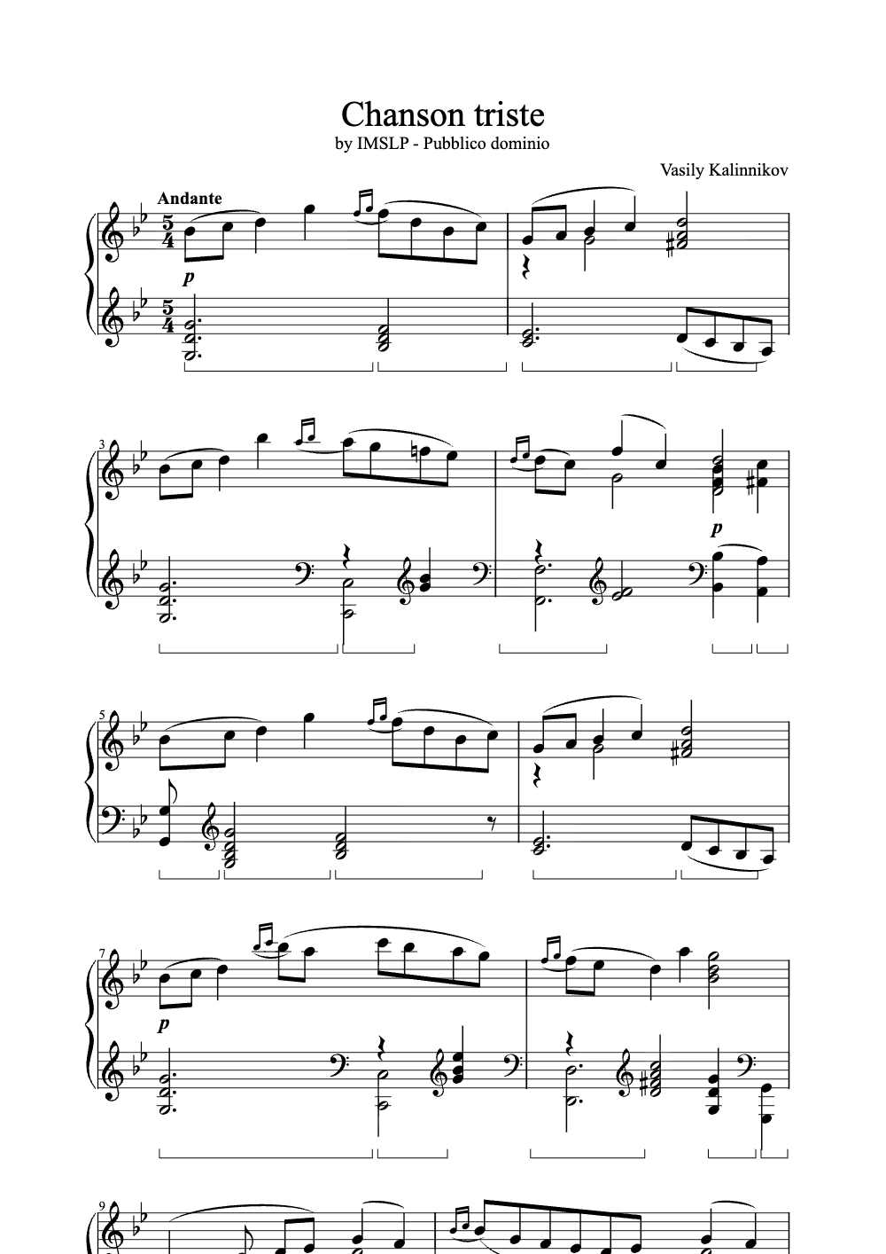 Sheet music preview for Chanson Triste