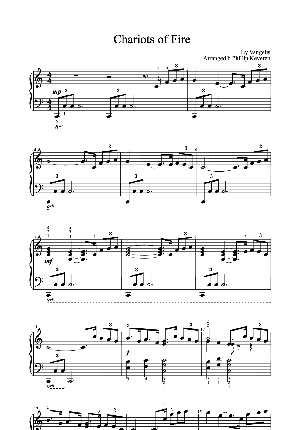 Sheet music preview for Chariots of Fire