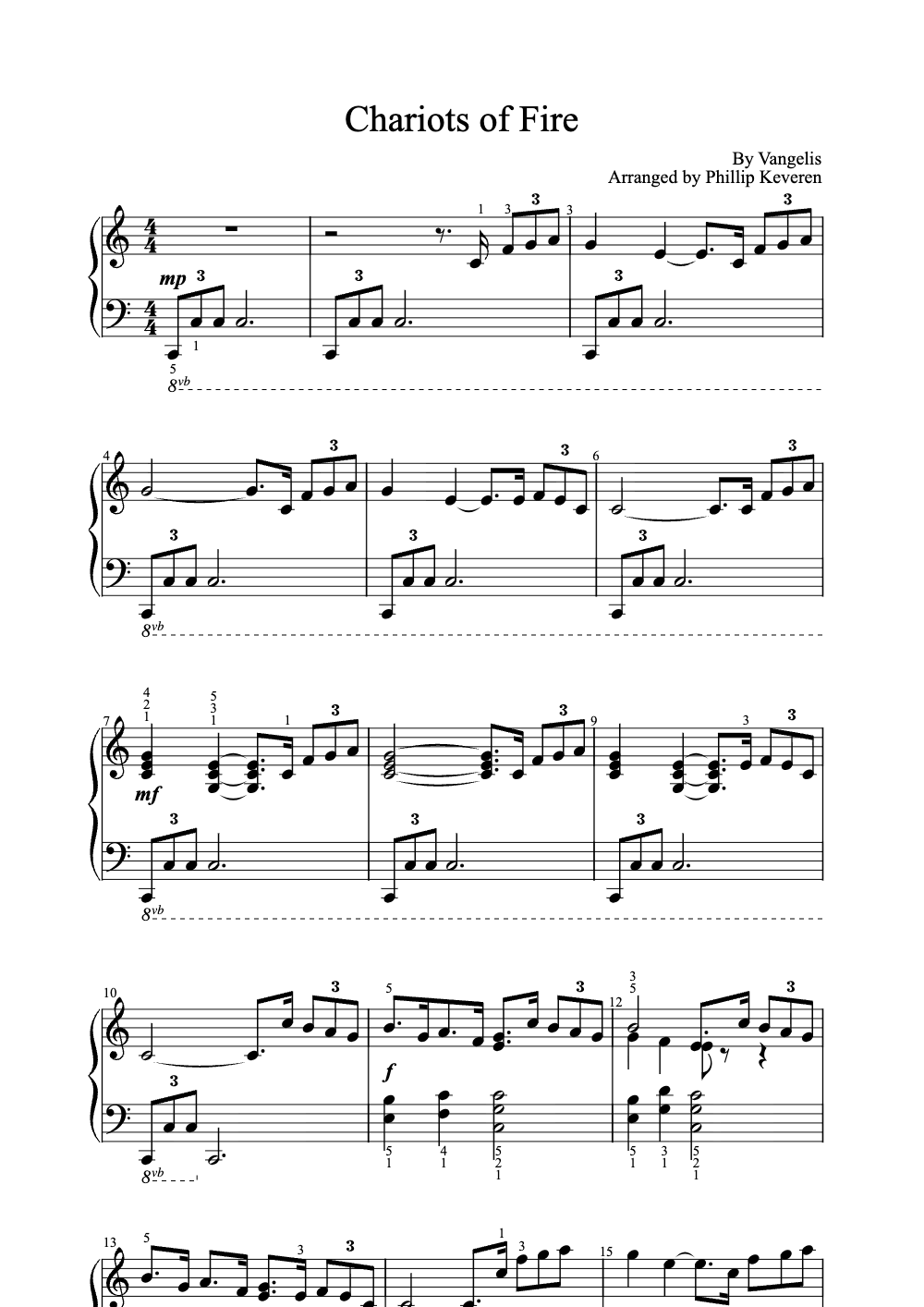 Sheet music preview for Chariots of Fire