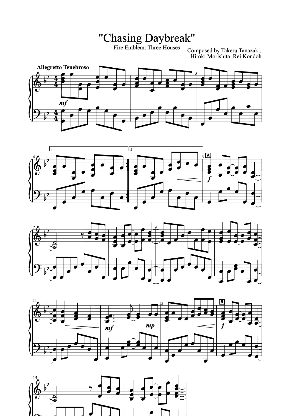 Sheet music preview for Chasing Daybreak