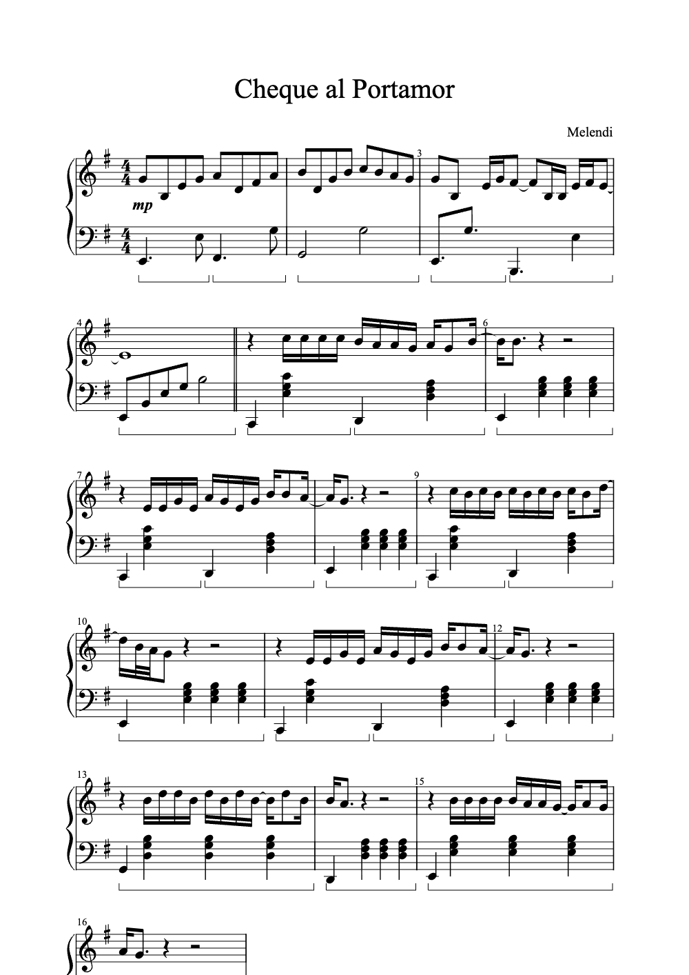 Sheet music preview for Cheque al Portamor