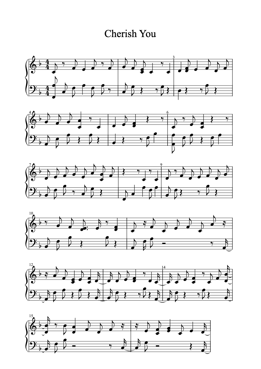 Sheet music preview for Cherish You