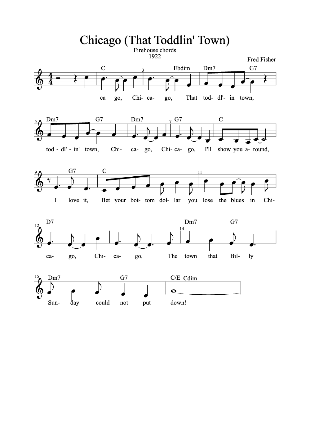 Sheet music preview for Chicago (That Toddlin' Town)