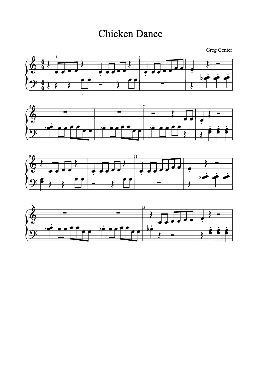 Sheet music preview for Chicken Dance