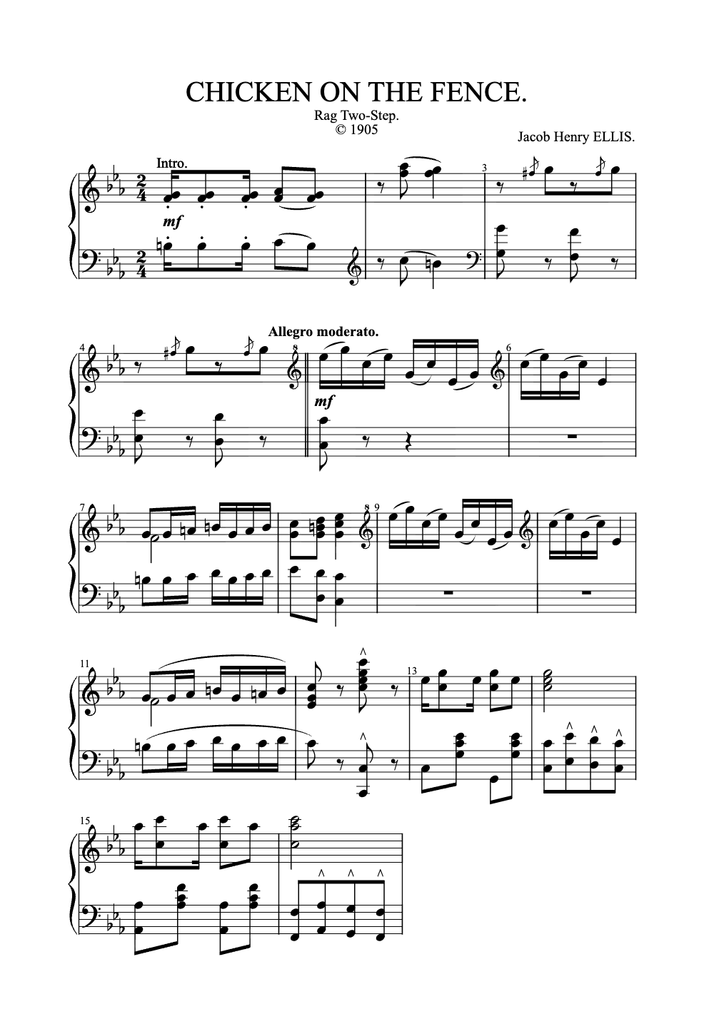 Sheet music preview for Chicken on the Fence