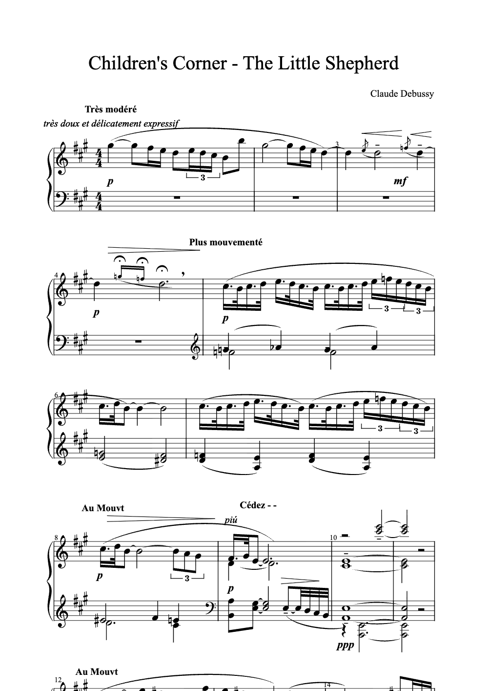 Sheet music preview for Children's Corner: The Little Shepherd