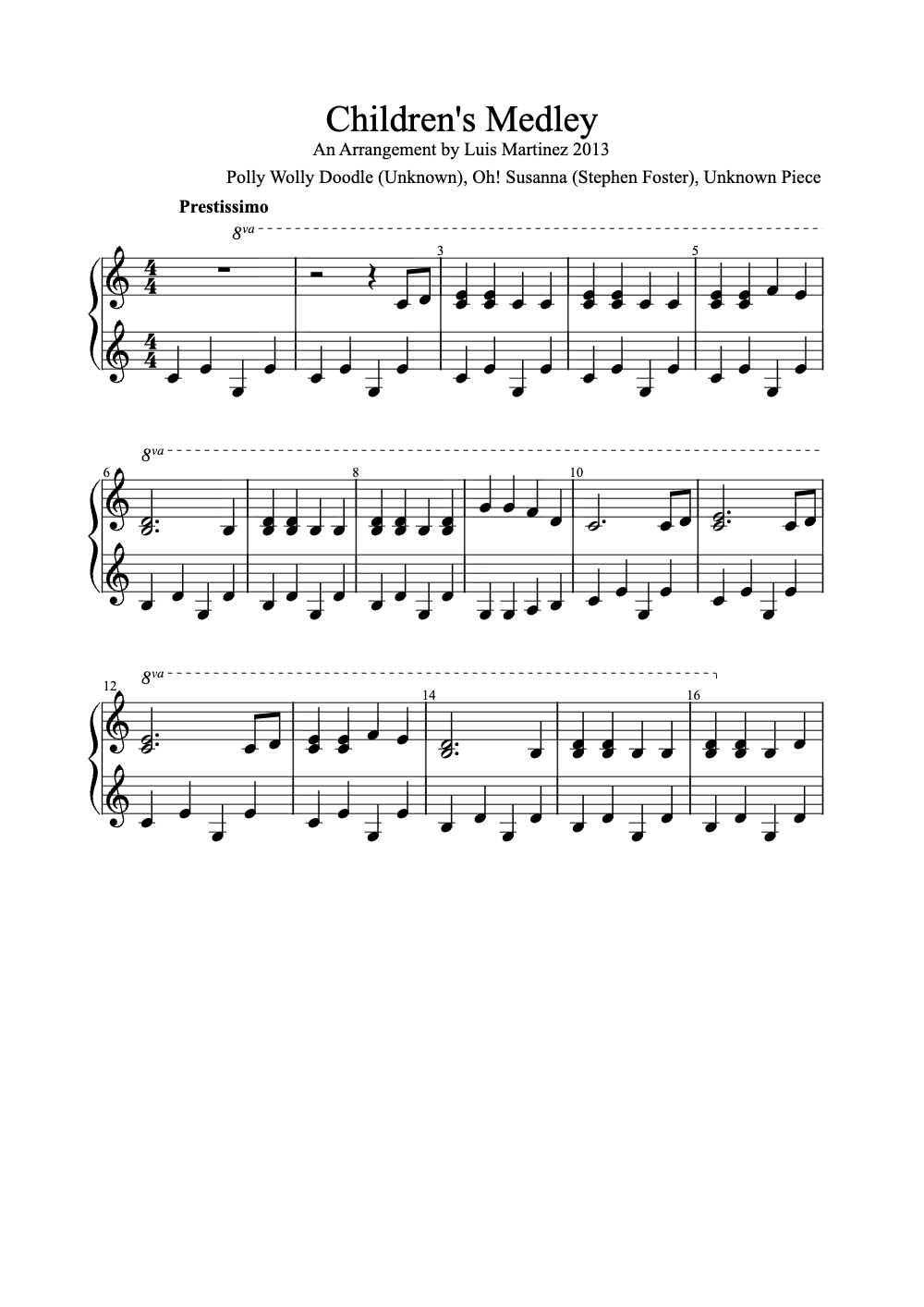 Sheet music preview for Children's Medley
