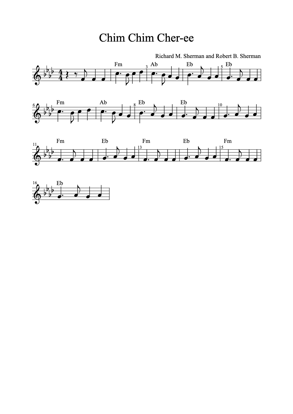 Sheet music preview for Chim Chim Cher-Ee