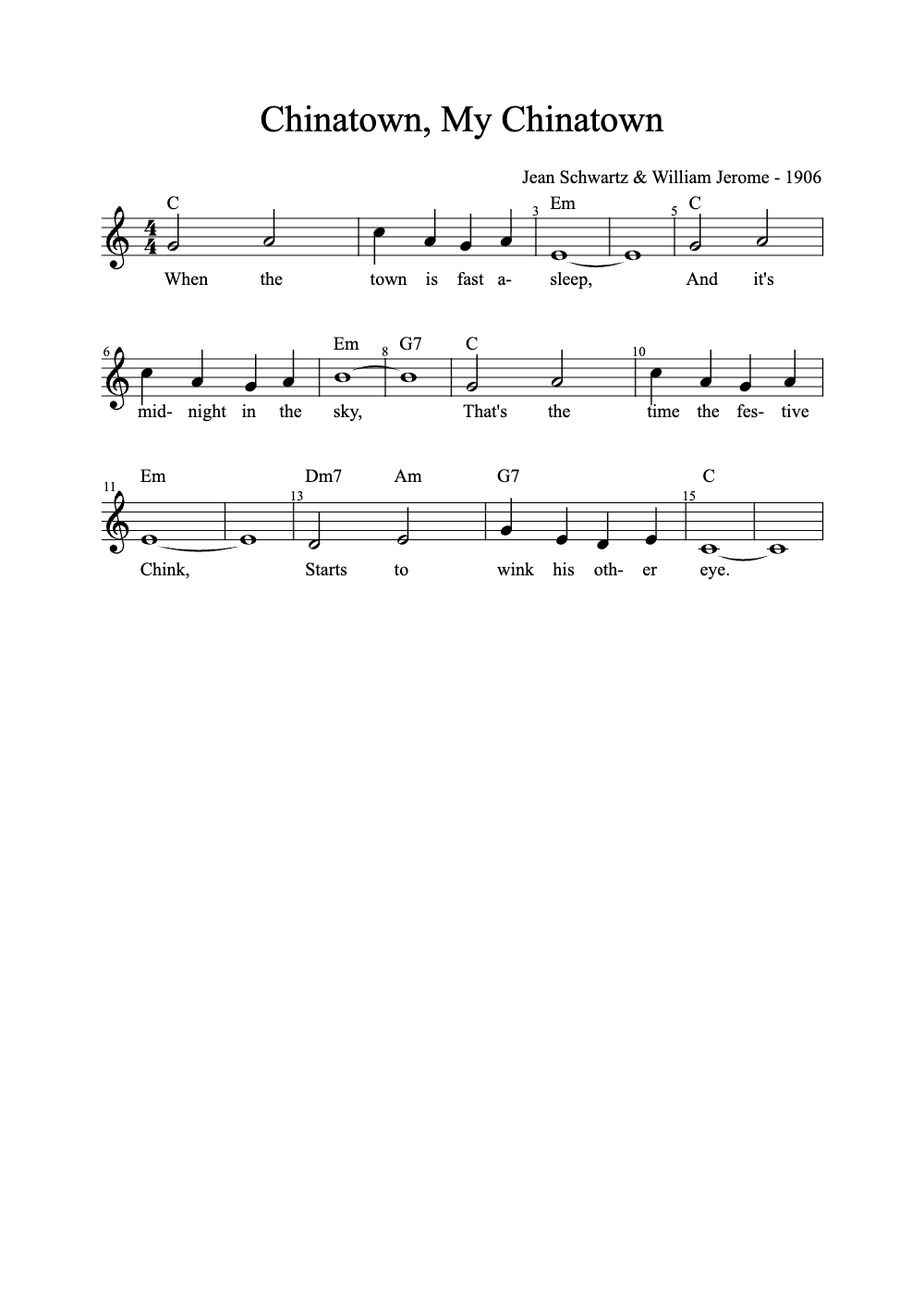 Sheet music preview for Chinatown, My Chinatown