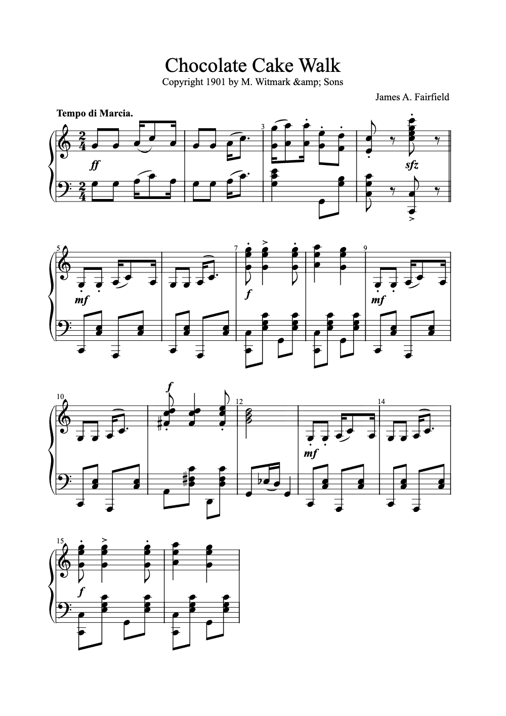 Sheet music preview for Chocolate Cake Walk