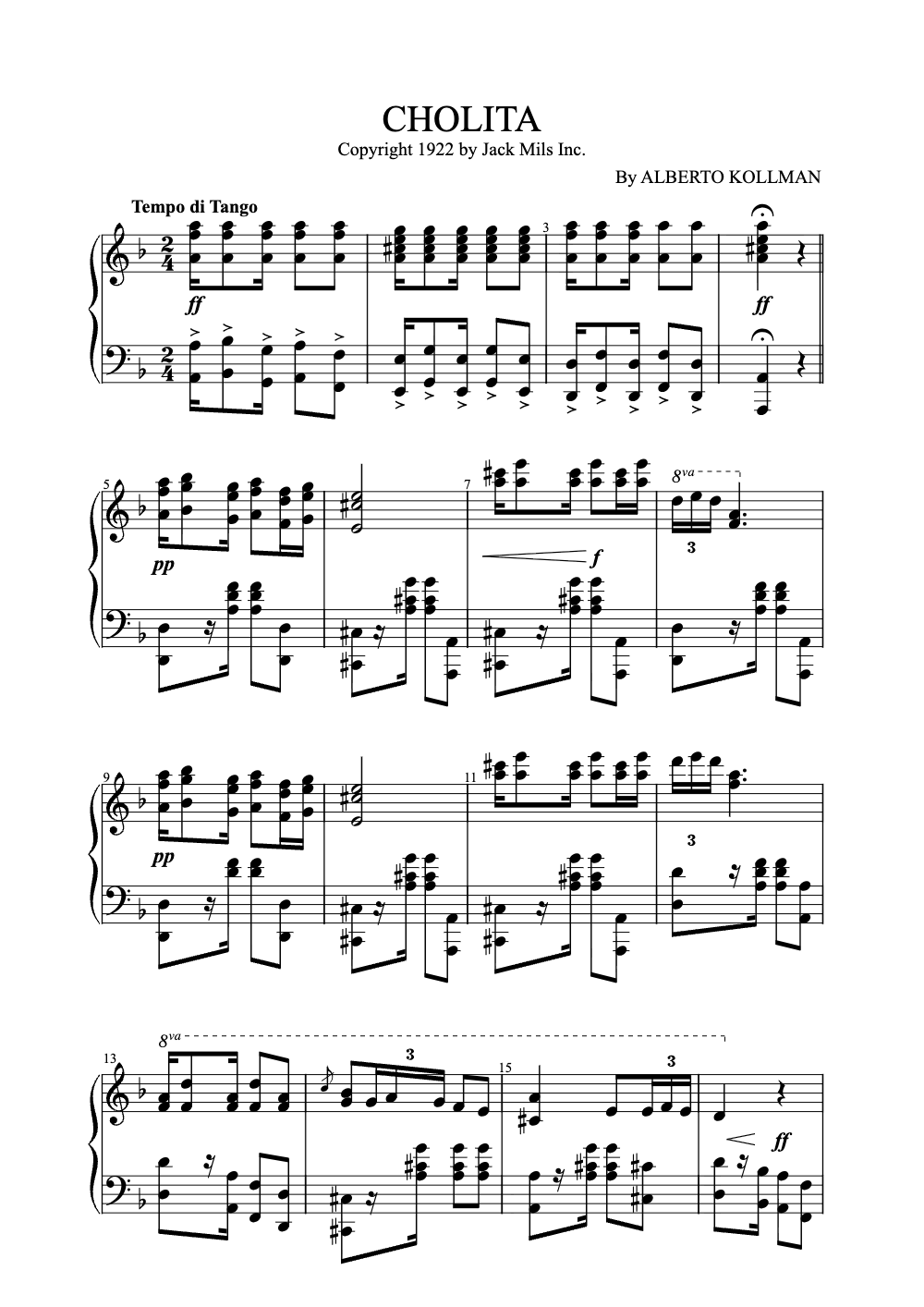 Sheet music preview for Cholita
