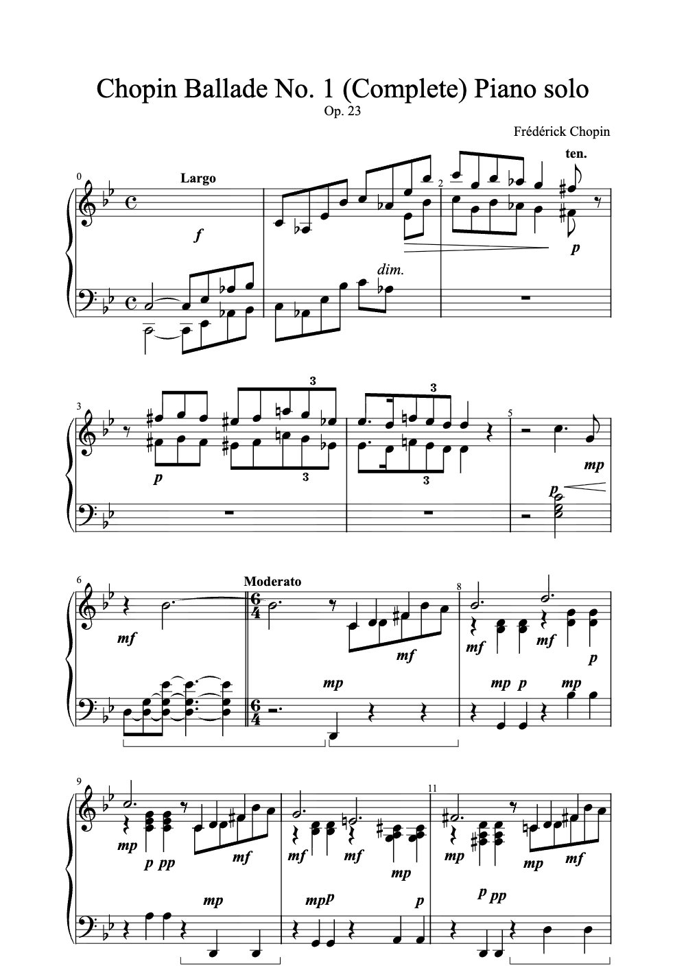 Sheet music preview for Ballade No. 1
