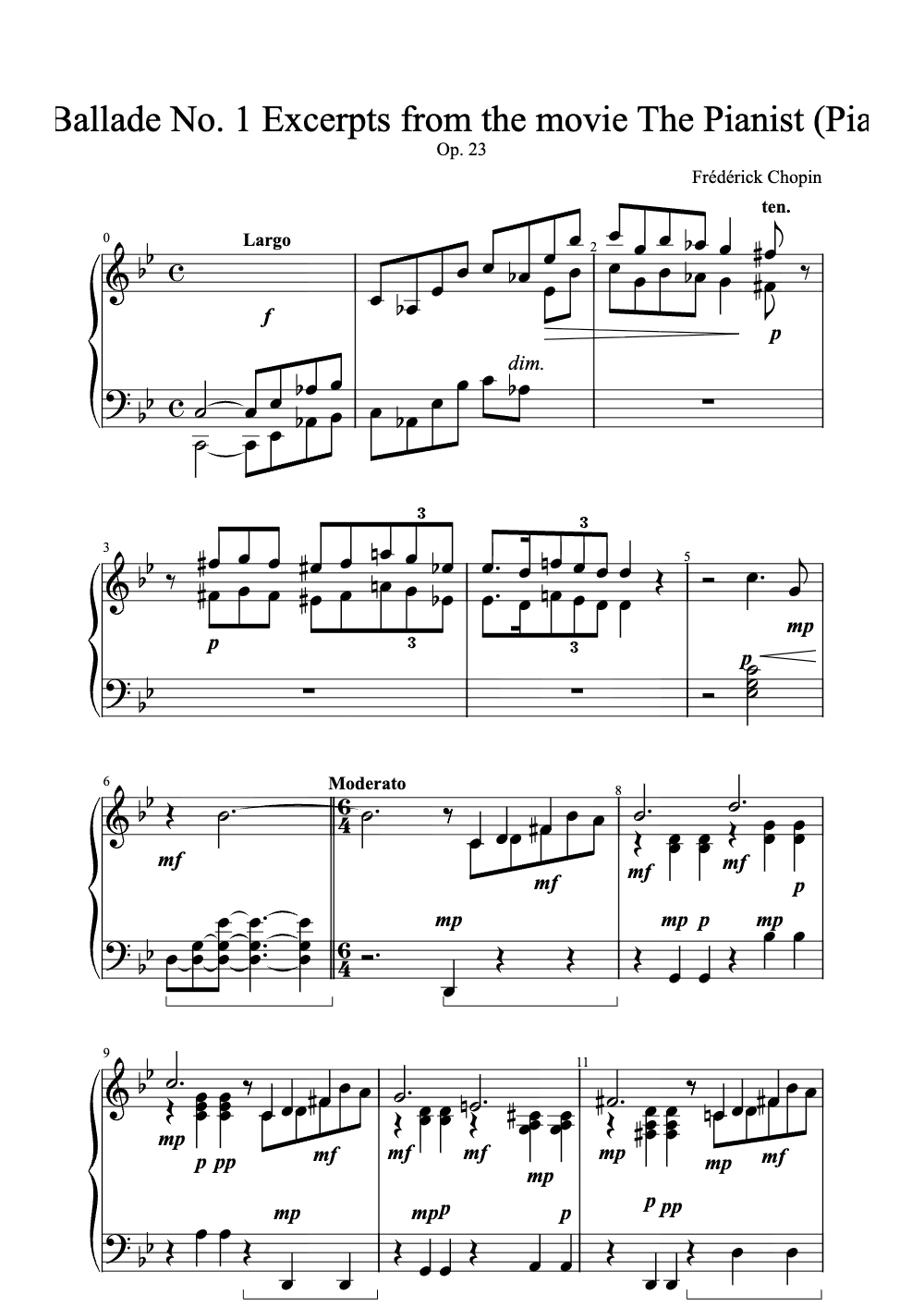 Sheet music preview for Ballade No. 1