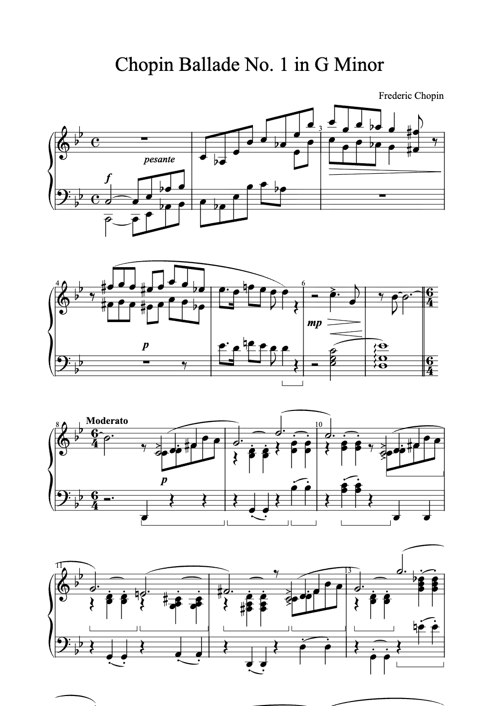 Sheet music preview for Ballade No. 1 in G Minor