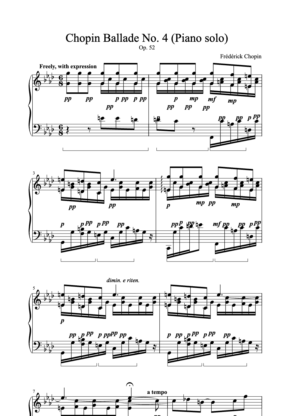 Sheet music preview for Ballade No. 4