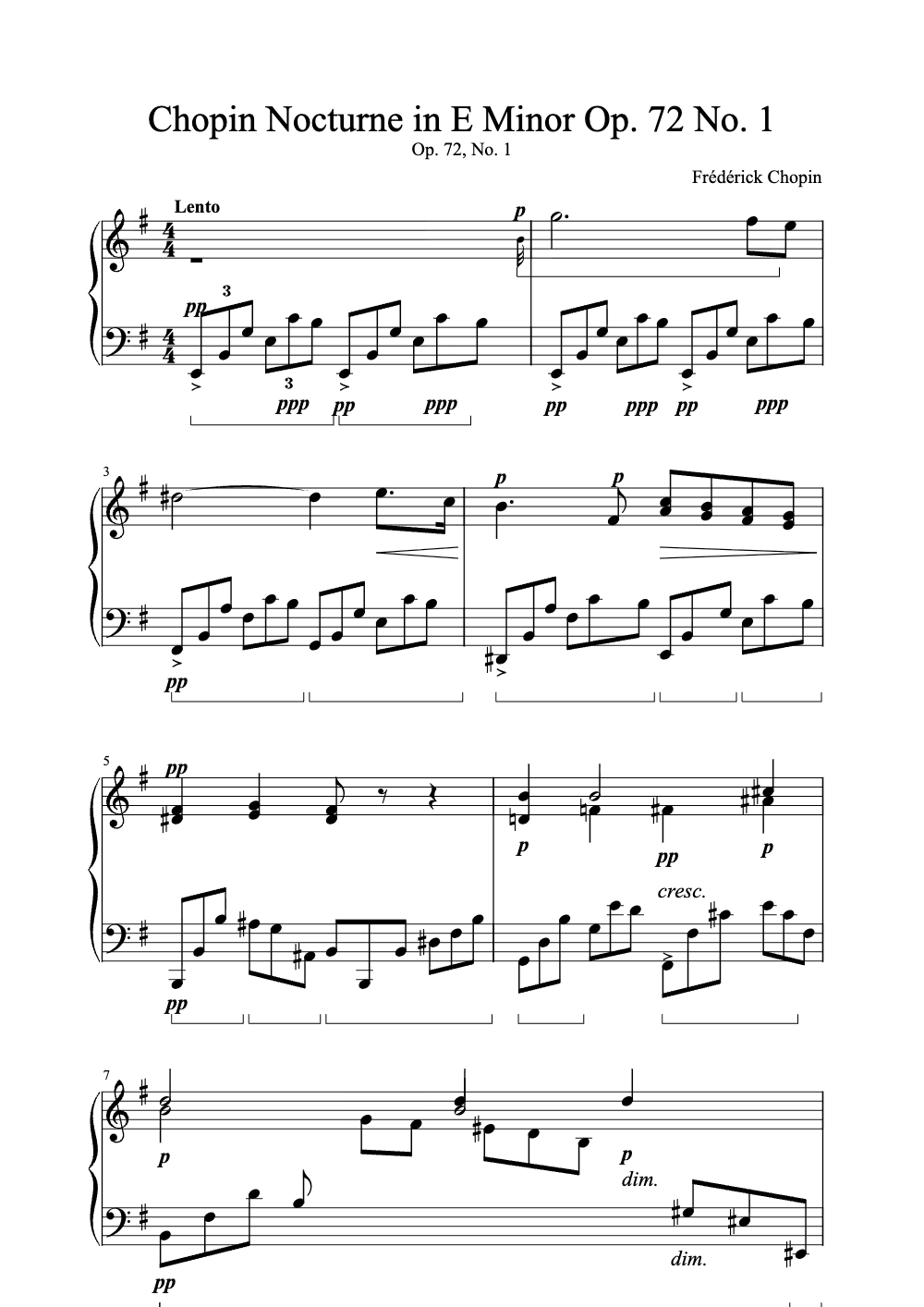 Sheet music preview for Nocturne in E Minor, Op. 72, No. 1