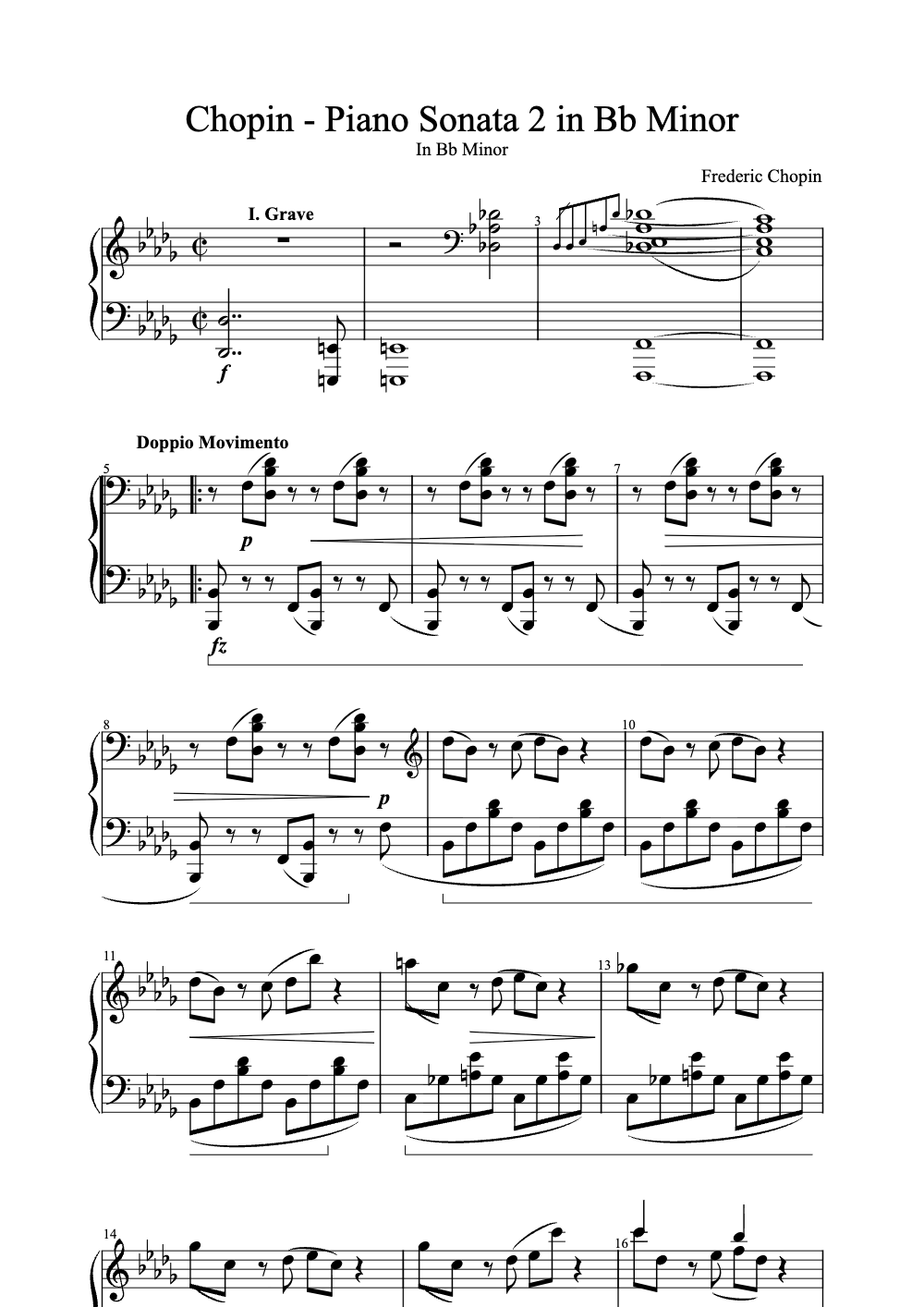 Sheet music preview for Piano Sonata No. 2 in B-flat Minor