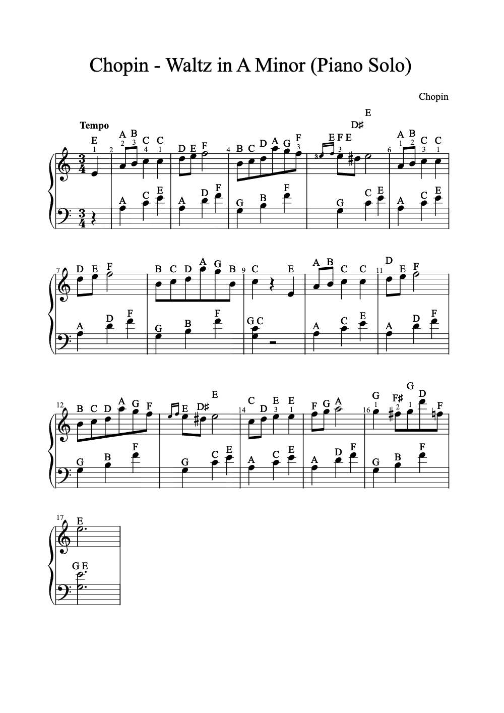 Sheet music preview for Waltz in A Minor