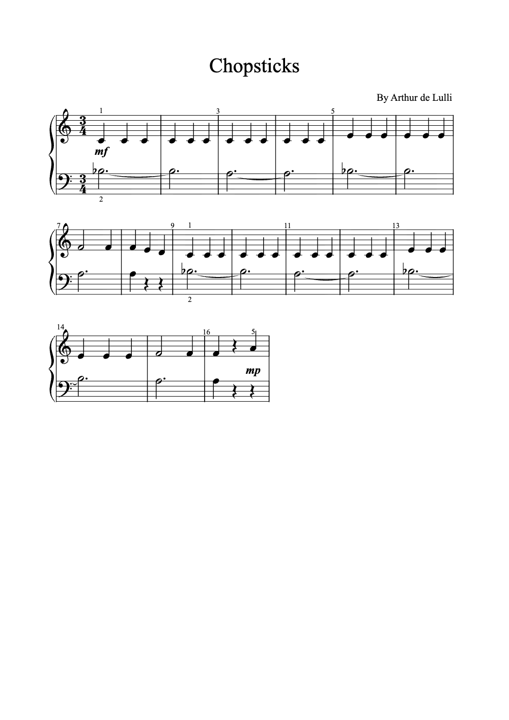 Sheet music preview for Chopsticks