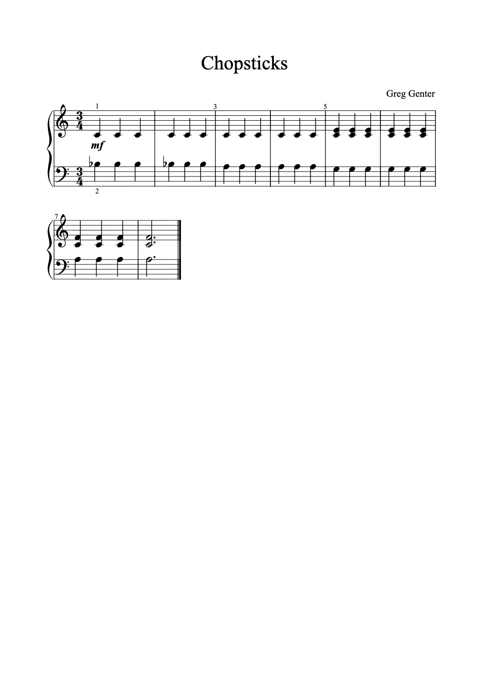Sheet music preview for Chopsticks