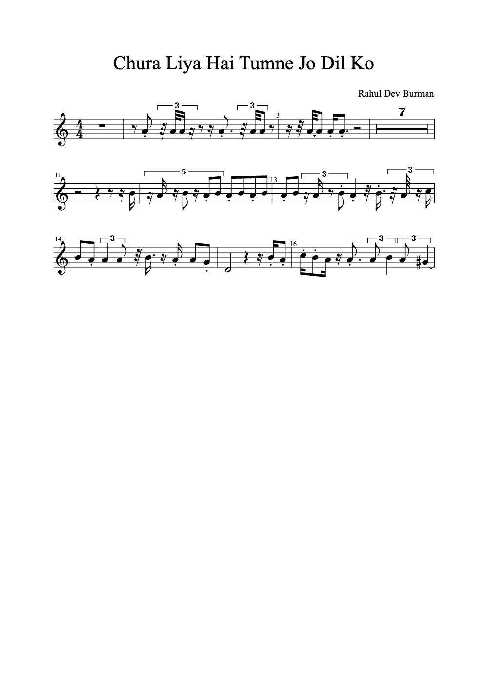 Sheet music preview for Chura Liya Hai Tumne Jo Dil Ko