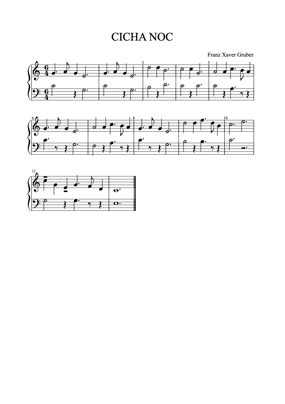 Sheet music preview for Cicha Noc
