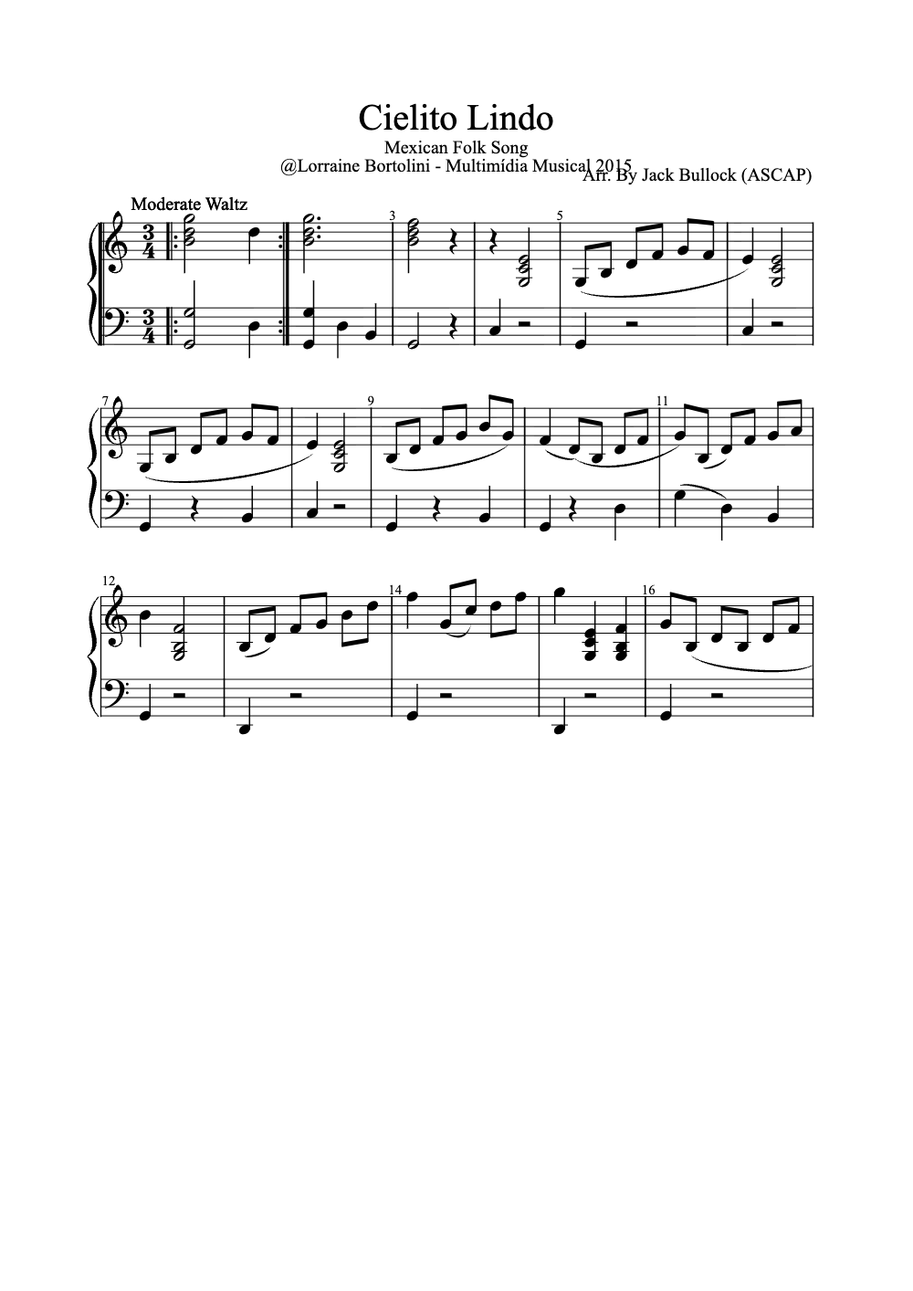 Sheet music preview for Cielito Lindo