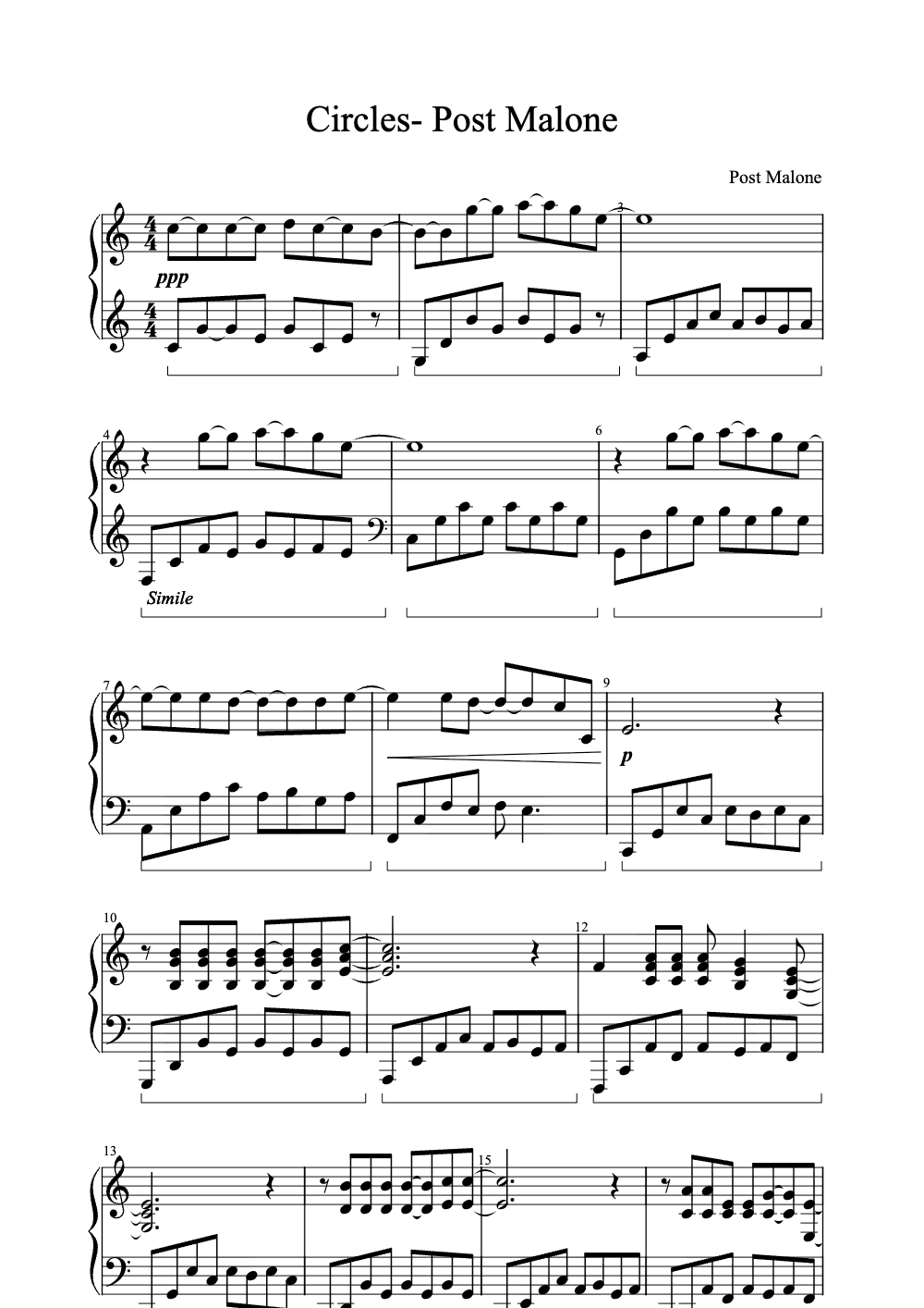 Sheet music preview for Circles