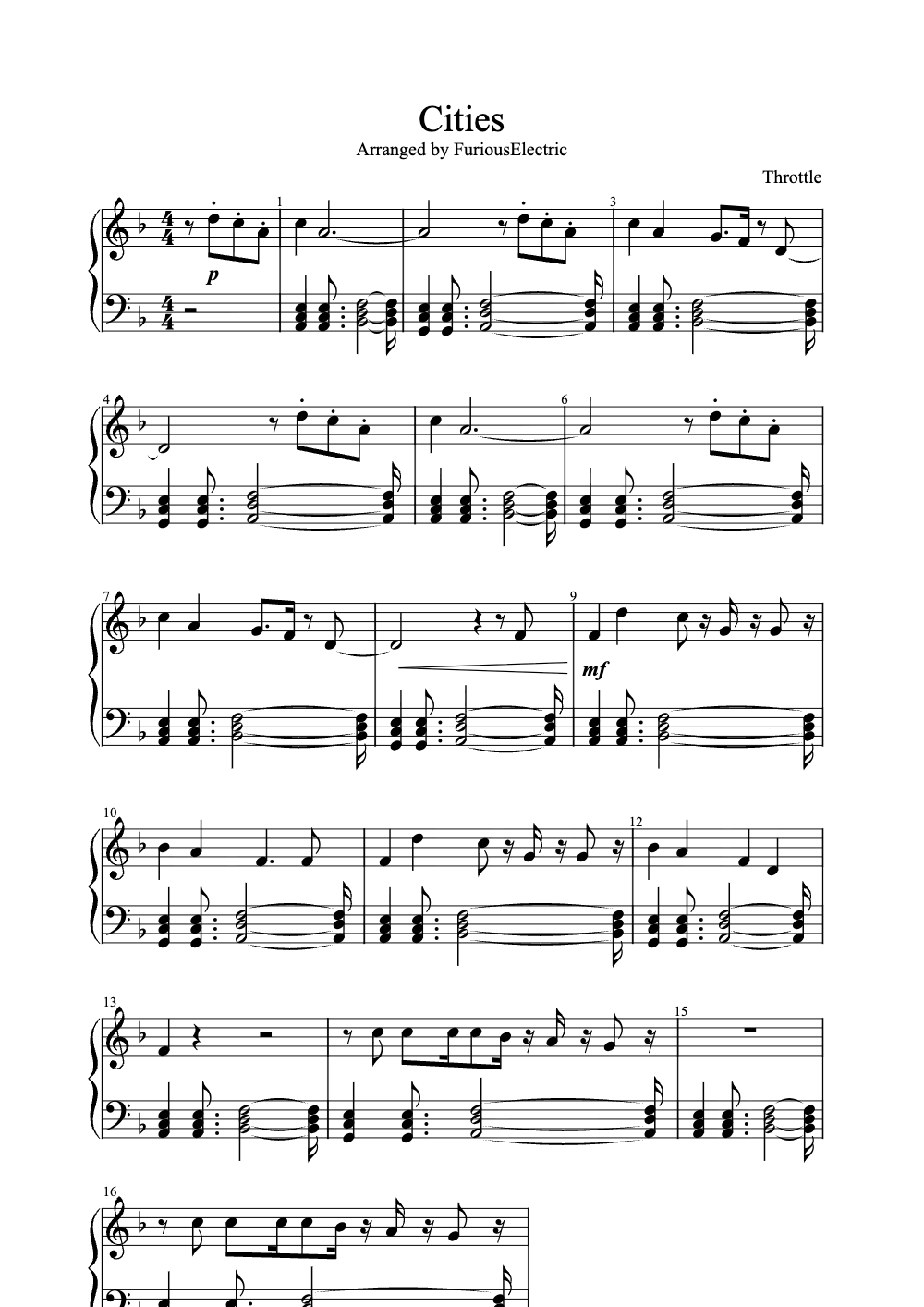 Sheet music preview for Cities