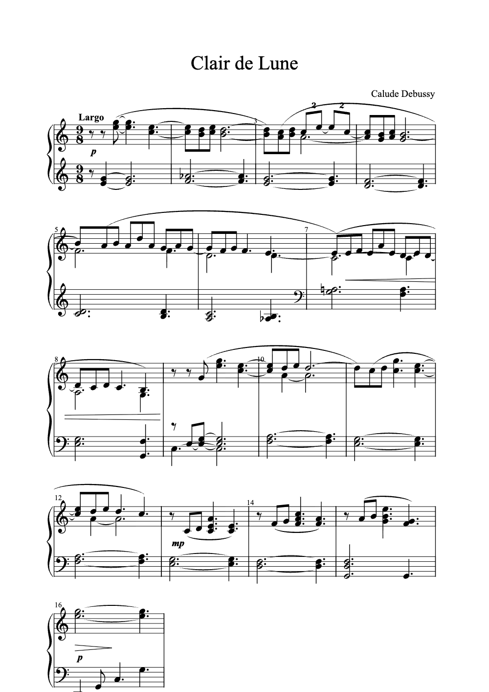 Sheet music preview for Clair de Lune