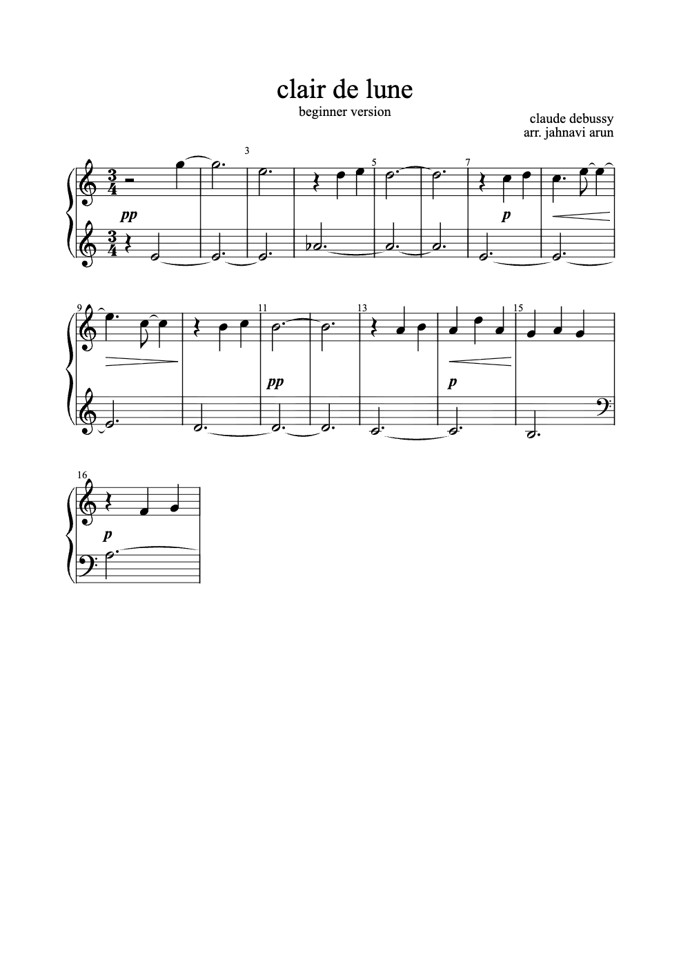 Sheet music preview for Clair de Lune
