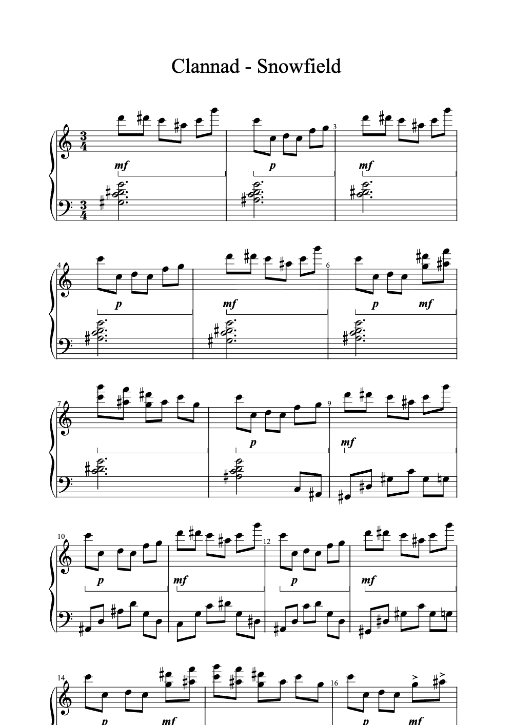 Sheet music preview for Snowfield