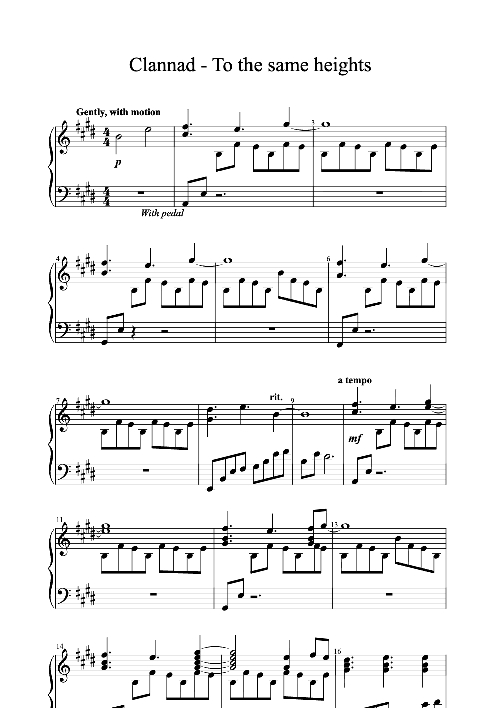 Sheet music preview for To the Same Heights