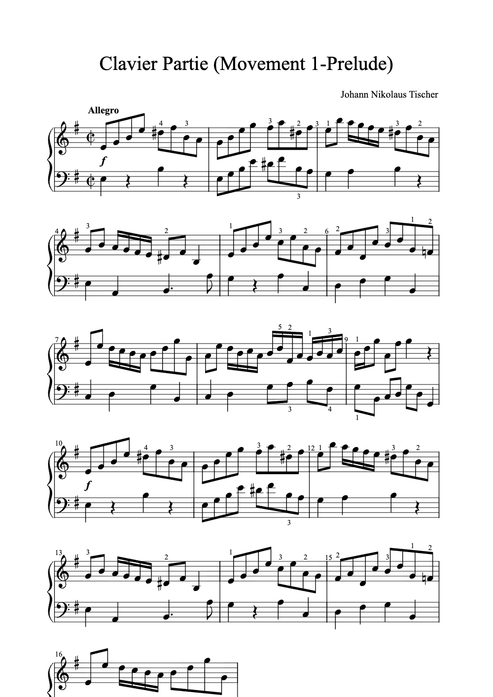 Sheet music preview for Clavier Partie (Movement 1: Prelude)