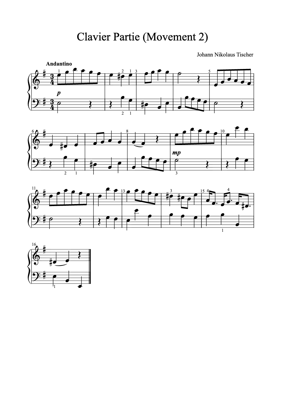 Sheet music preview for Clavier Partie (Movement 2)