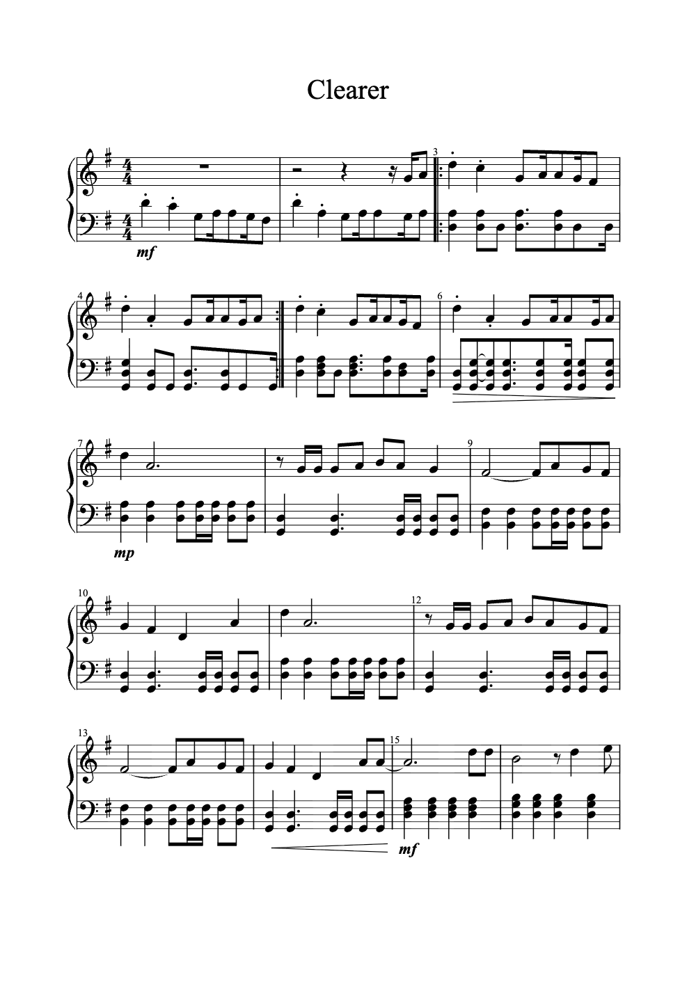Sheet music preview for Clearer