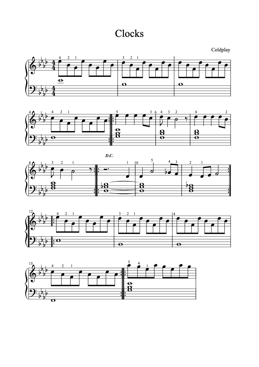Sheet music preview for Clocks