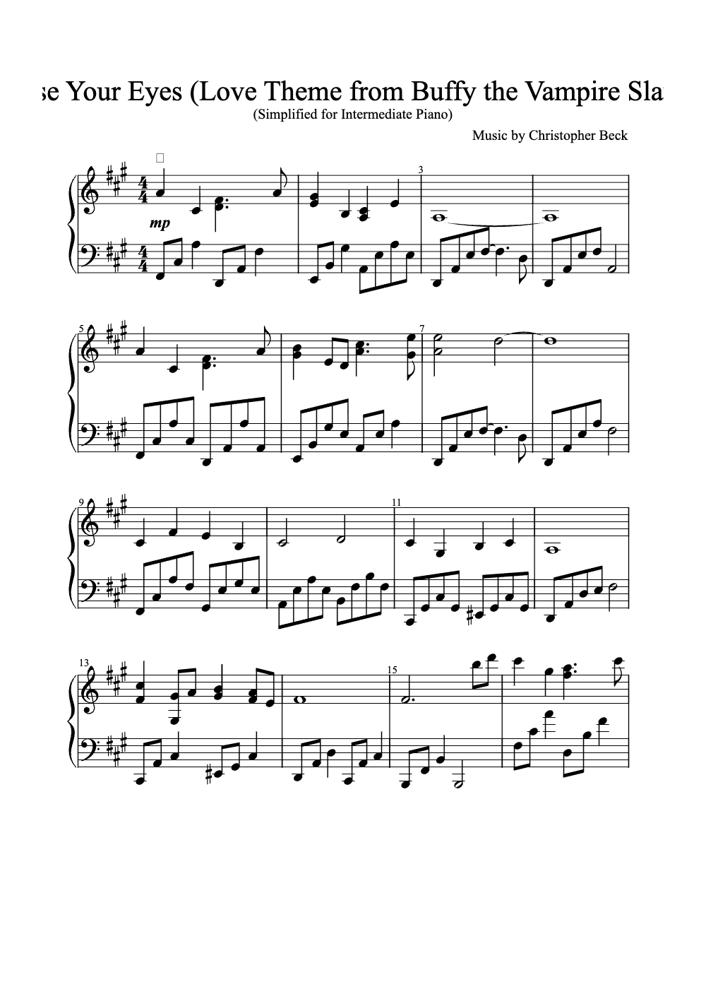 Sheet music preview for Close Your Eyes