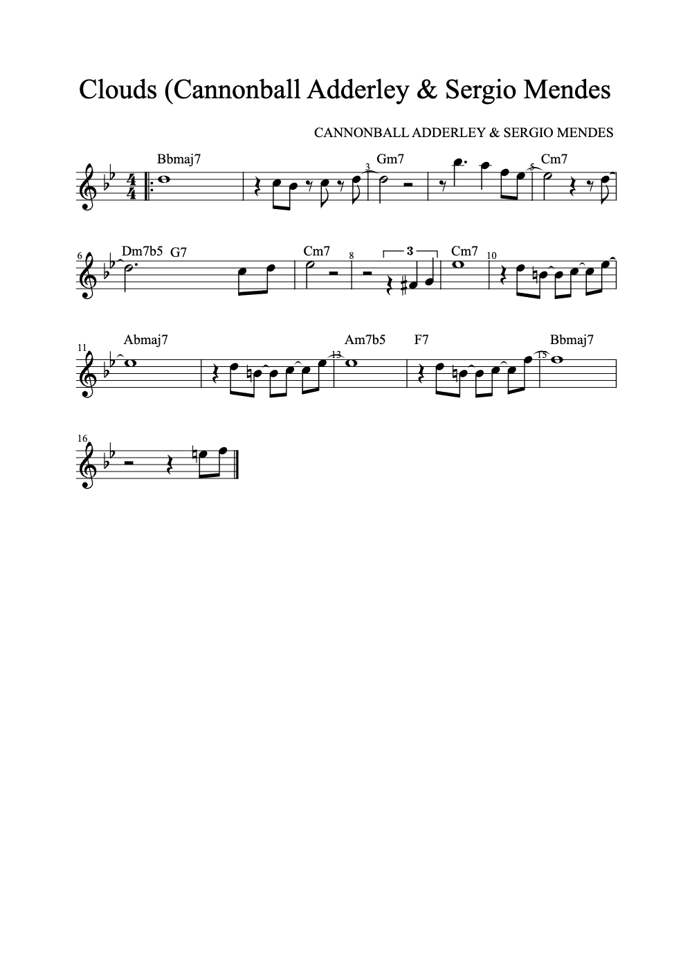 Sheet music preview for Clouds
