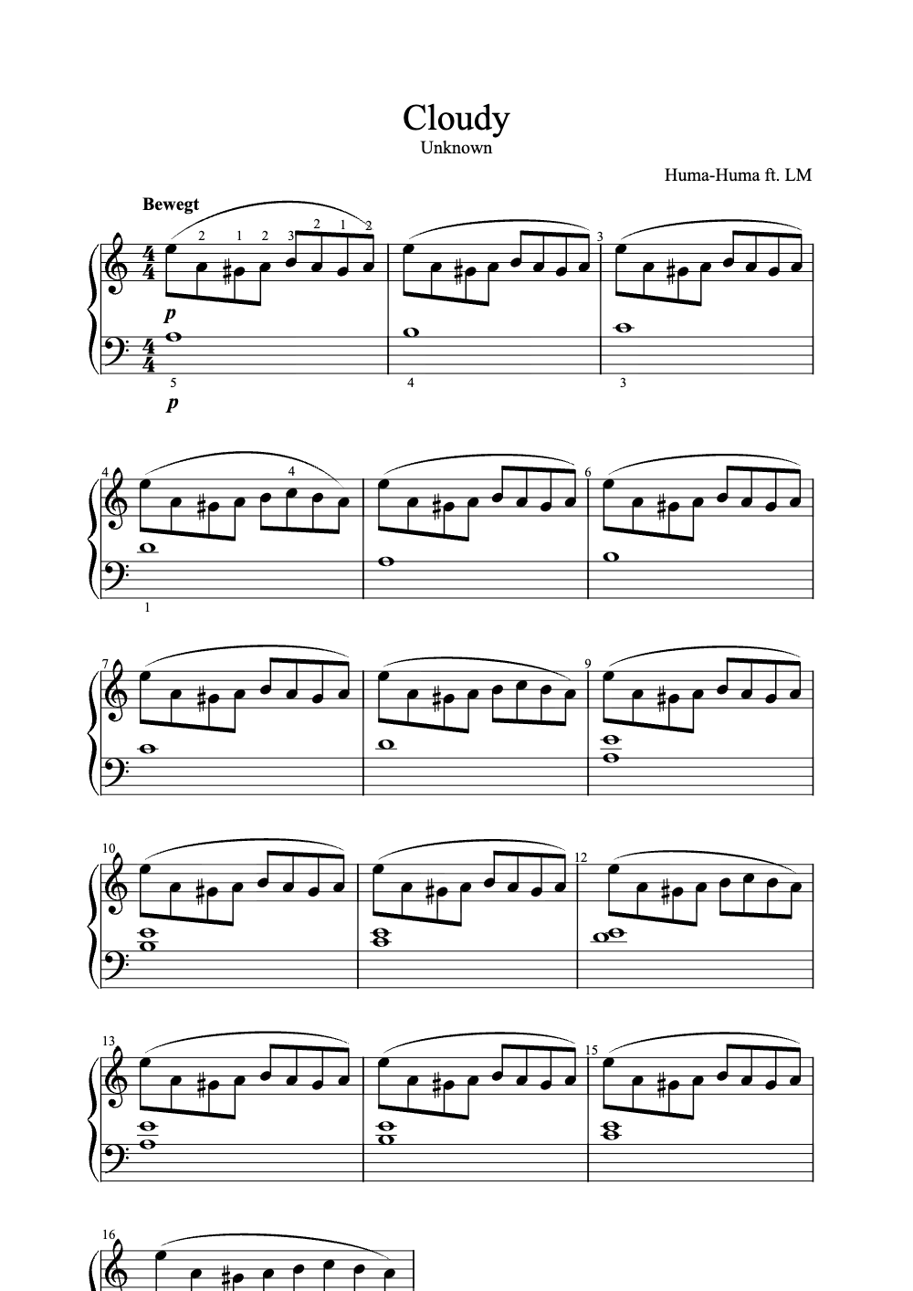 Sheet music preview for Cloudy