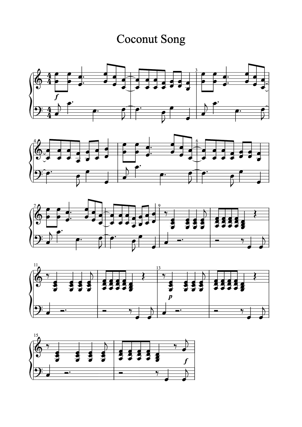 Sheet music preview for Coconut Song
