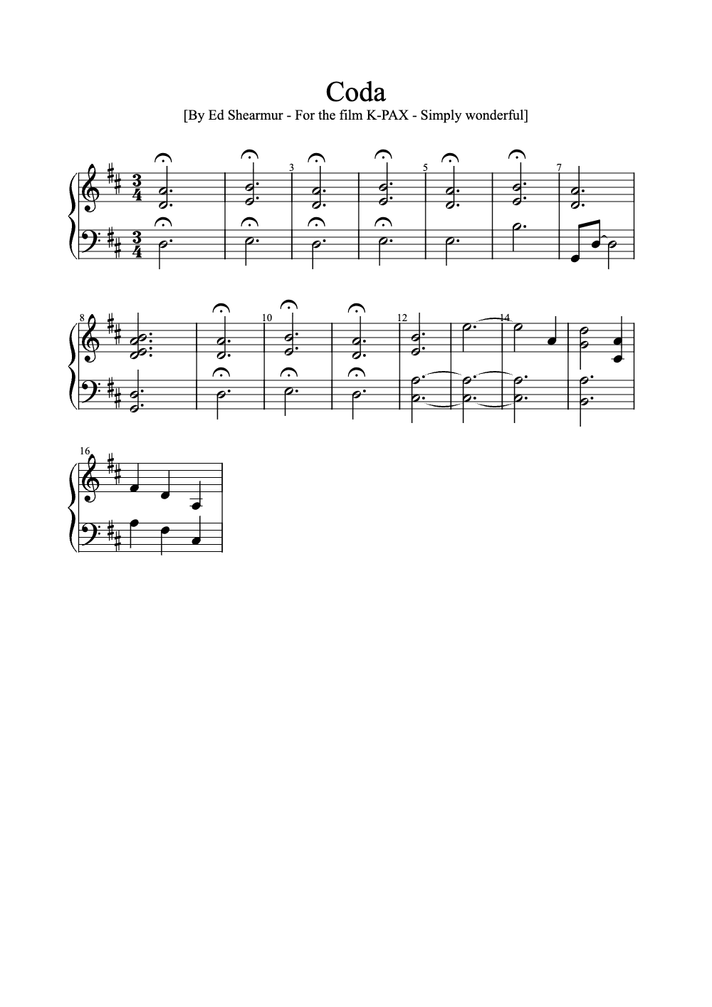 Sheet music preview for Coda