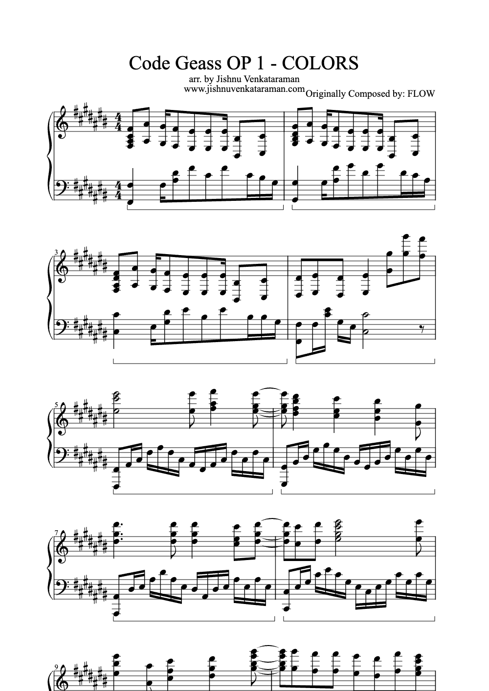 Sheet music preview for Colors