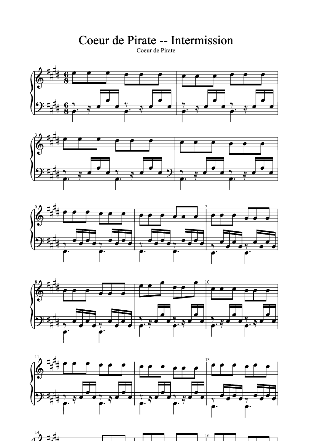Sheet music preview for Intermission