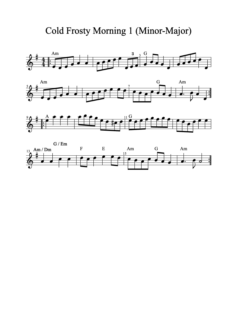 Sheet music preview for Cold Frosty Morning 1 (Minor-Major)