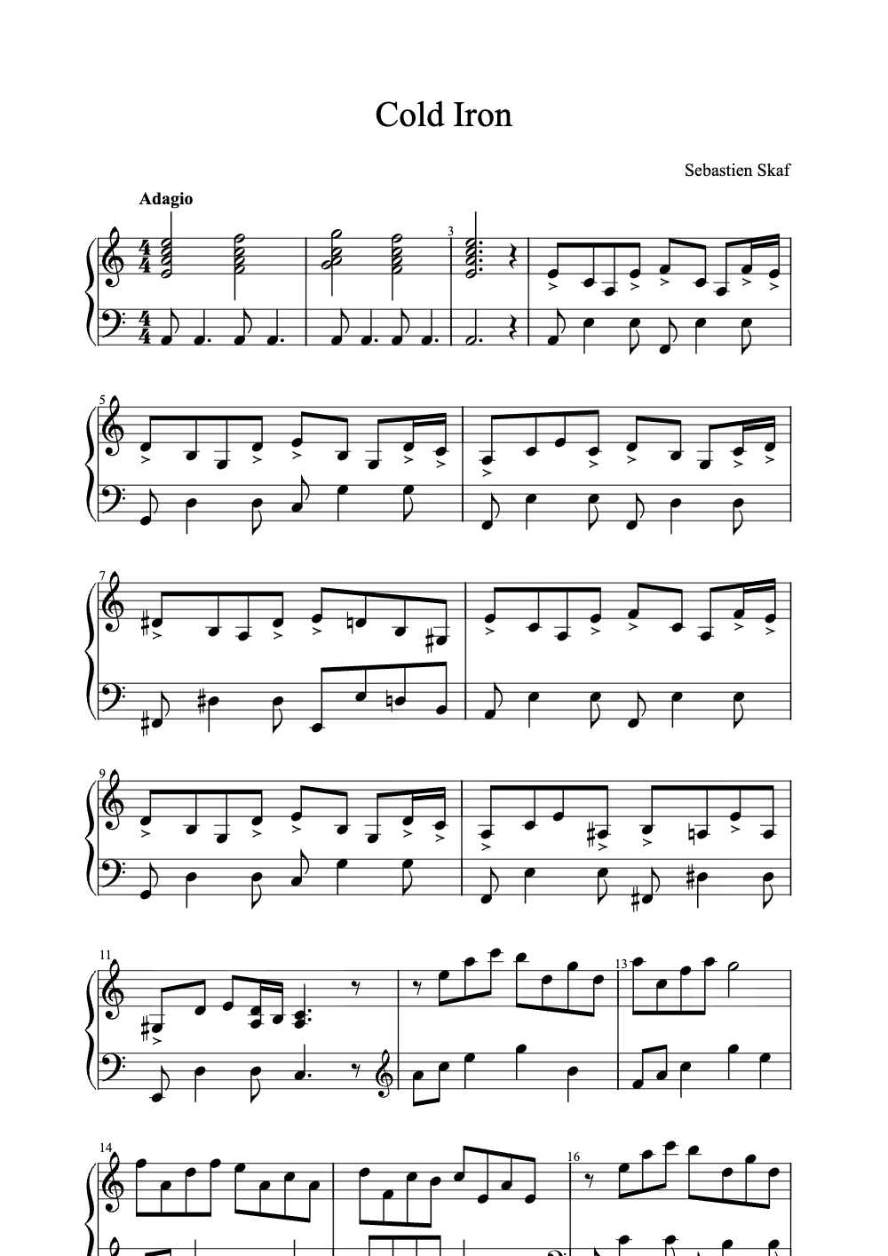 Sheet music preview for Cold Iron