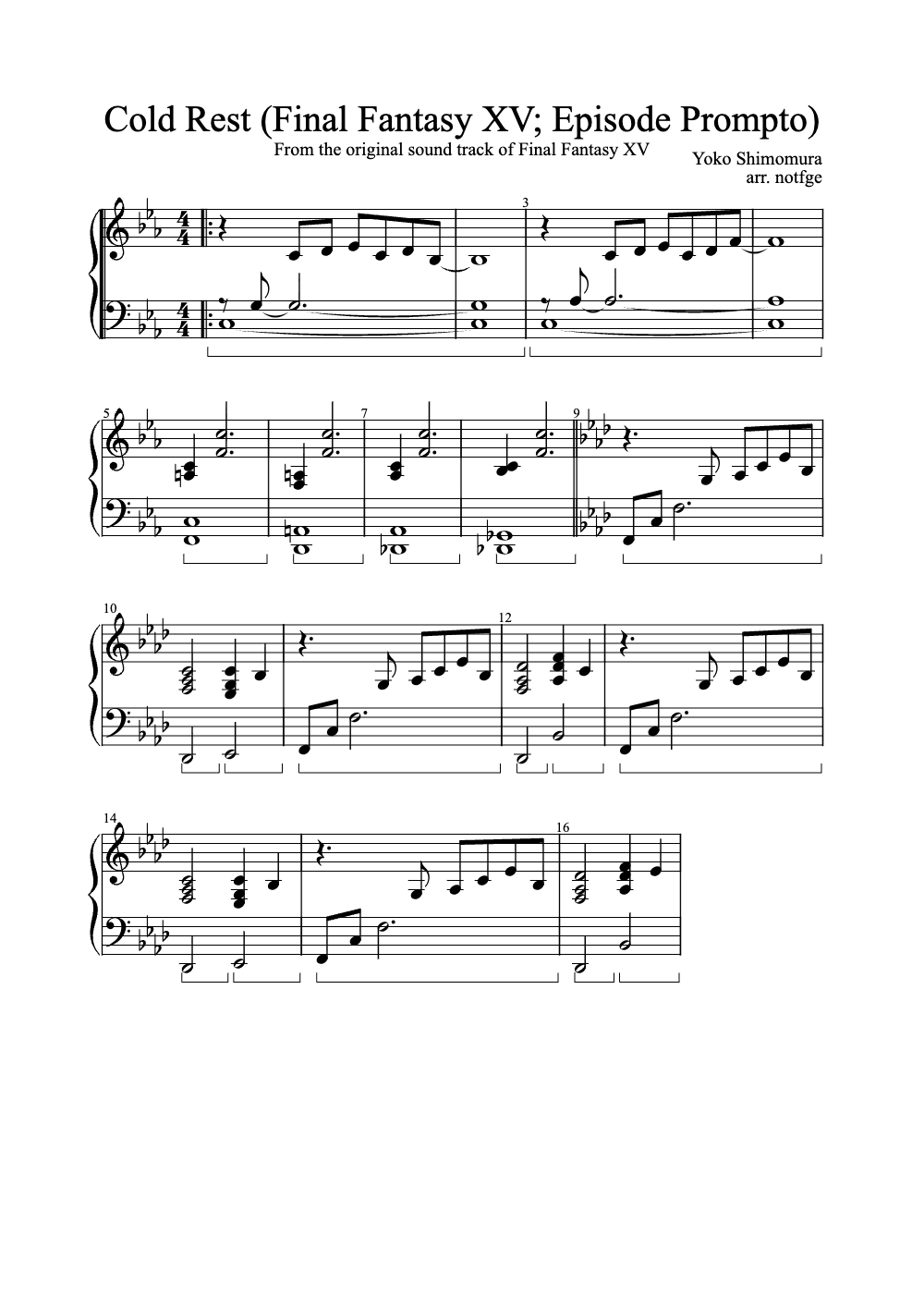 Sheet music preview for Cold Rest