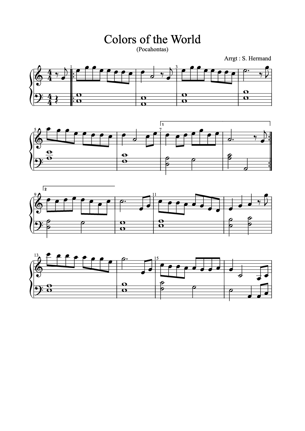 Sheet music preview for Colors of the World