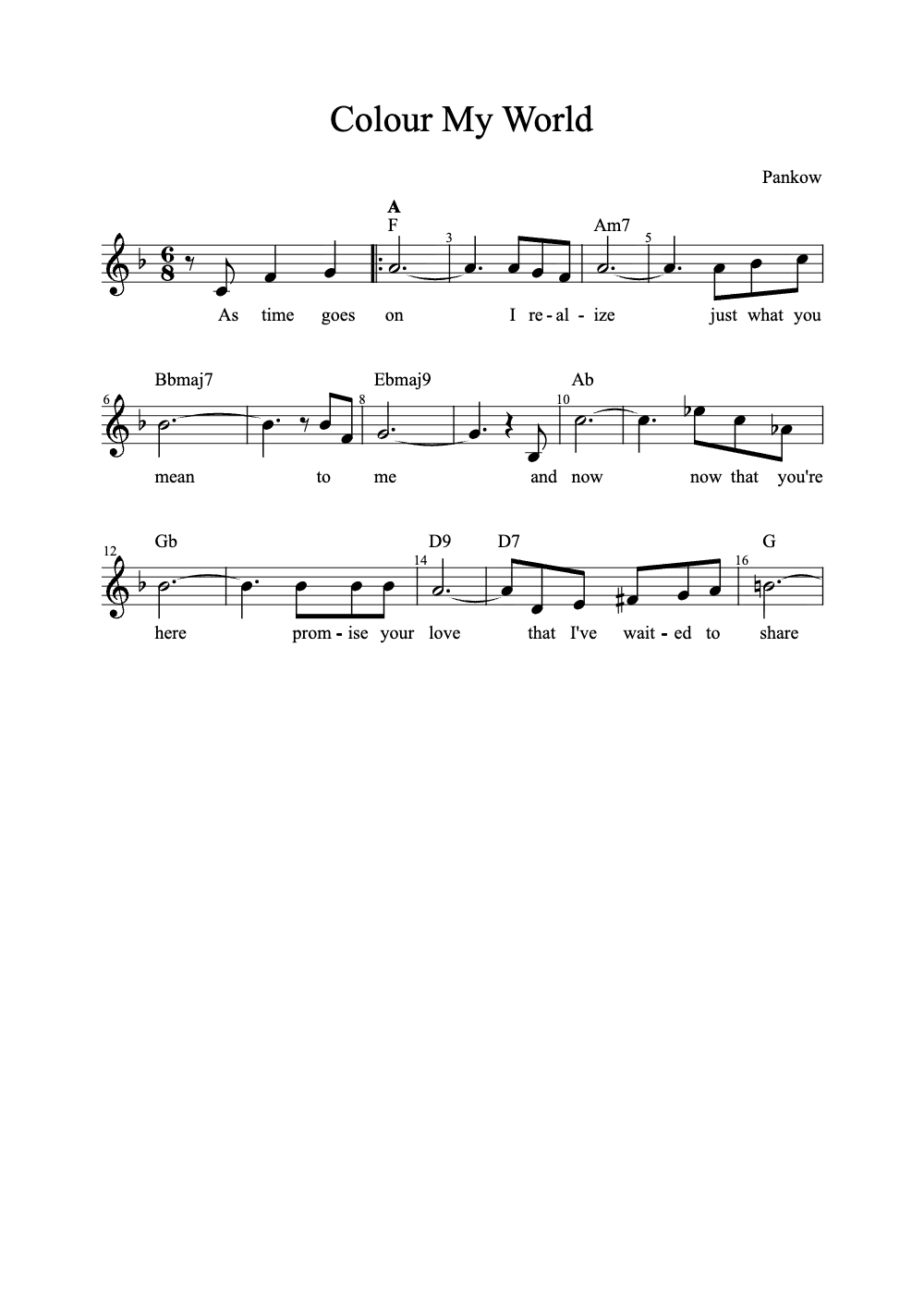 Sheet music preview for Colour My World